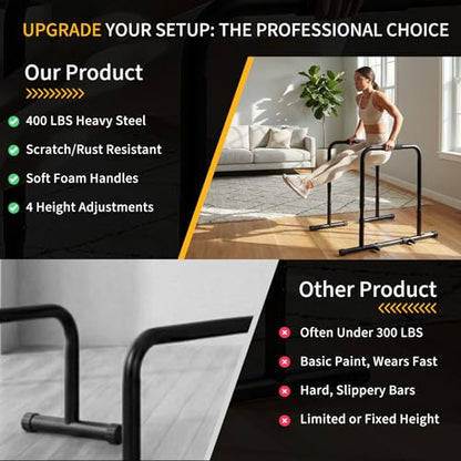 NEWBULIG Dip Bar Station, Adjustable Parallel Parallettes Bar with Soft High-Density Foam Handles, Heavy Duty Dip Stands Workout Equipment for Home, Gym, Patio, Office