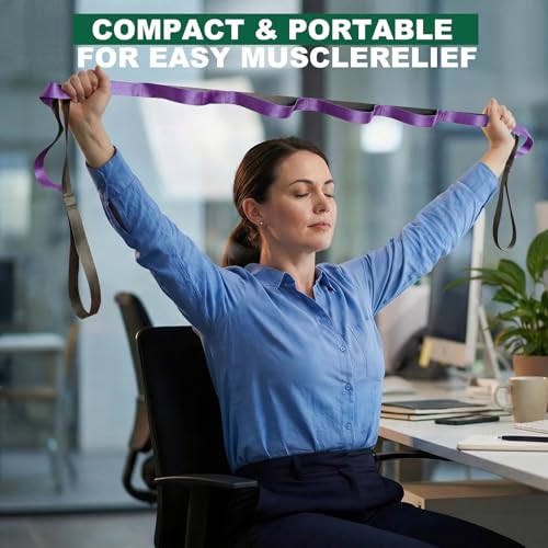 Stretching Strap with Loops,Non-Elastic Yoga Strap for Physical Therapy,Knee Replacement Recovery & Plantar Fasciitis,Leg Stretcher Band for Flexibility & Hamstring Rehab
