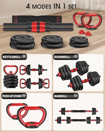 Adjustable Dumbbells, 20/30/45/70/90lbs Free Weight Set with Connector,5 in1 Dumbbells Set Used as Barbell,Kettlebells,Push up Stand,Fitness Exercises for Home Gym Suitable Men/Women