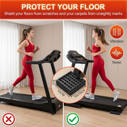 8 Pack Heavy Duty Exercise Equipment Mat, 4 x 4 x 0.8 Inch Non Slip Noise Reduction Mat for Treadmill, Treadmill Mat Pad for Rubber Hardwood Floors Carpet Protection Home Gym