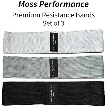 Premium Fabric Resistance Bands, Glute Bands, Set of 3 Resistance Strengths with Carrying Bag for Men & Women, Strength Training, Pilates, Physical Therapy, Home Exercise, & More