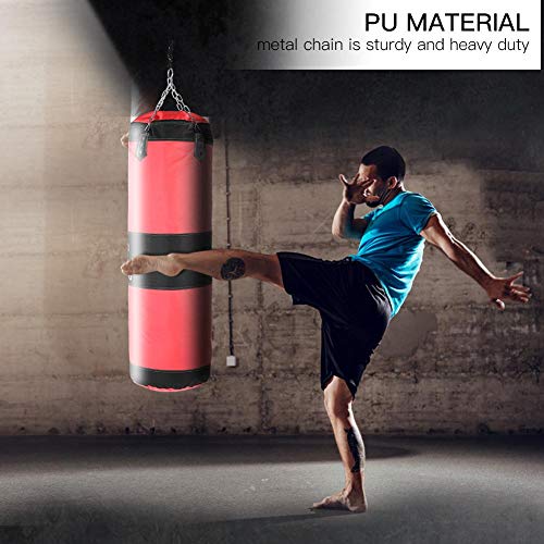 Tbest Heavy Boxing Punching Bag, Empty Sandbag Hanging Punching Bag Training MMA Kickboxing Muay Thai Boxing Sandbag Hook Kick Sandbag for Kid Adult - color: Red, size: 1m