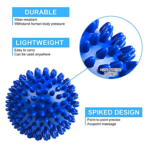 URAQT Spiky Massage Ball Set, 2 Pack Physical Therapy Massage Balls, Hard Lacrosse Ball & Spiky Massage Ball for Myofascial Release and Trigger Point Deep Tissue Massage (Blue)