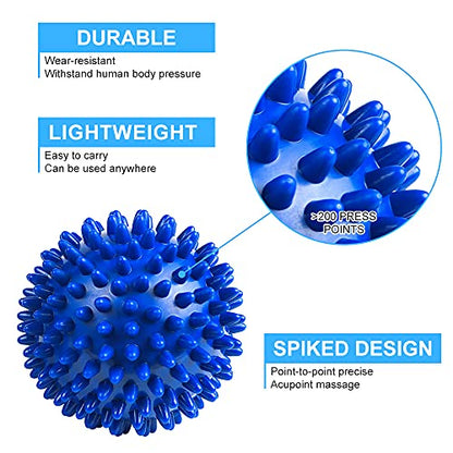 URAQT Spiky Massage Ball Set, 2 Pack Physical Therapy Massage Balls, Hard Lacrosse Ball & Spiky Massage Ball for Myofascial Release and Trigger Point Deep Tissue Massage (Blue)