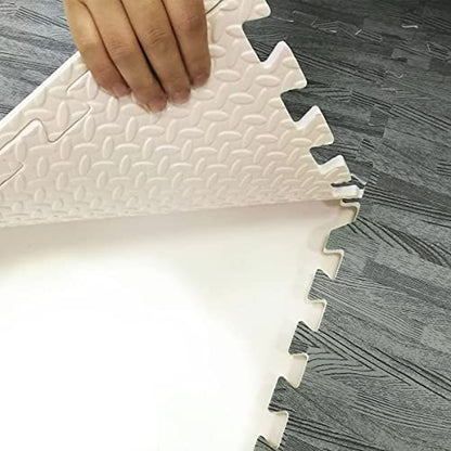 100 Sq. Ft 3/8 Inch Thick Printed Foam Tiles Interlocking Foam Mat, Sea Haze Grey Wood Grain Style Print, (24"x24", 25 pcs), Protective Flooring for Home, Exercise or Trade Show