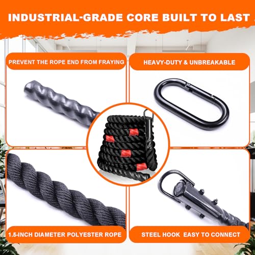 50FT Weighted Sled Pull Rope with 3m Distance Markers - Heavy-Duty Braided Polyester Training Rope for Functional Strength & Conditioning Workouts