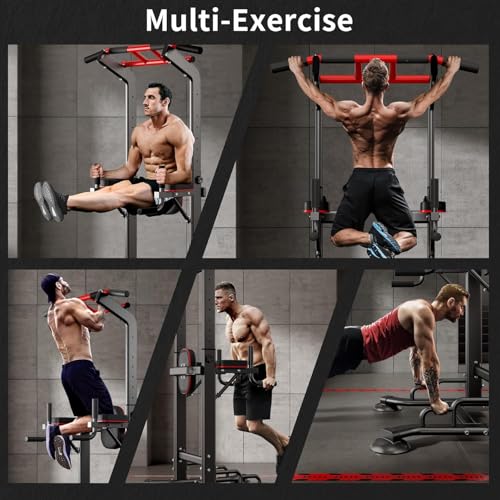 SogesHome Pull Up Bar and Dip Station, Heavy Duty Adjustable Home Gym Equipment for Strength Training, Multifunctional Workout Bar with Resistance Bands – Full Body & Core Exercise