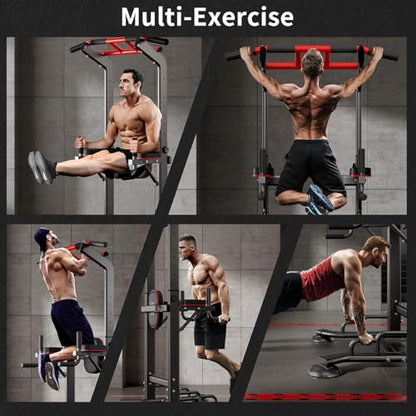 SogesHome Pull Up Bar and Dip Station, Heavy Duty Adjustable Home Gym Equipment for Strength Training, Multifunctional Workout Bar with Resistance Bands – Full Body & Core Exercise
