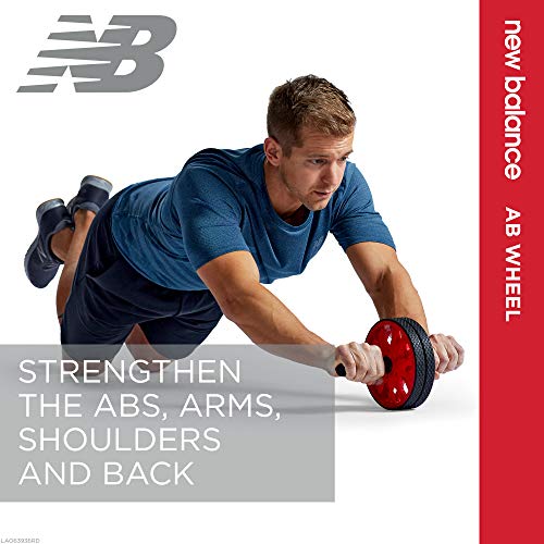 New Balance Ab Wheel - Abdominal Roller Trainer Non Skid Wheels with Sure-Grip Handles, Black/Red