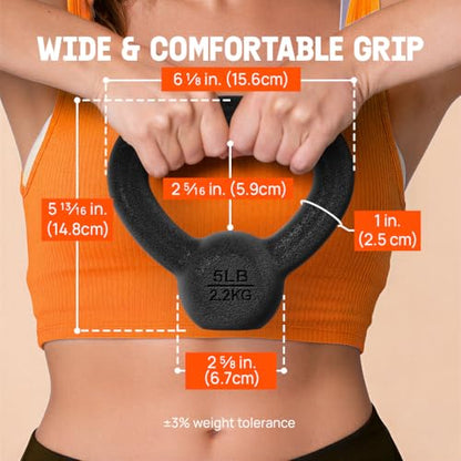 Yes4All Cast Iron Kettlebell, Strength Training Kettlebells 5-80 Lb (5,10,15,20,25,30,35,40,45,50,60,70,80 Lb) for Full Body Workout, Push up, Strength Training - Single & Kettlebell Set of 2 for Men