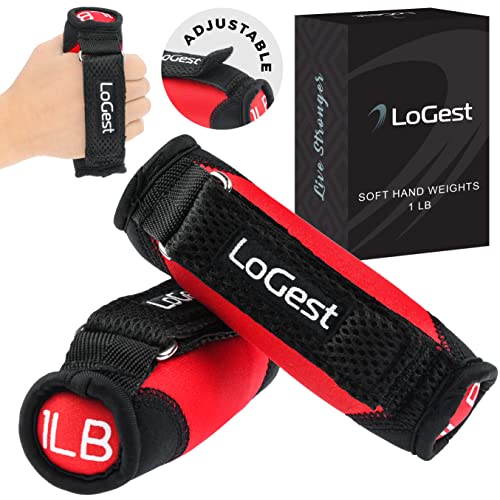 LoGest Soft Hand Weights Adjustable Straps - Comes in 1LB Weights or 2LB or 3LB 4LB - Comfortable & Secure Weighted Neoprene Dumbbells with Straps for Walking Running Cardio Workout Physical Therapy - color: Red, size: 1LB Set