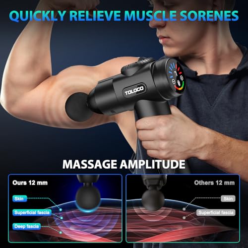 TOLOCO Massage Gun, Deep Tissue Back Massage for Athletes for Pain Relief, Percussion Massager with 10 Massages Heads & Silent Brushless Motor, Fathers Day Dad Gifts, Black