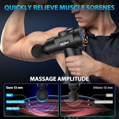 TOLOCO Massage Gun, Deep Tissue Back Massage for Athletes for Pain Relief, Percussion Massager with 10 Massages Heads & Silent Brushless Motor, Fathers Day Dad Gifts, Black