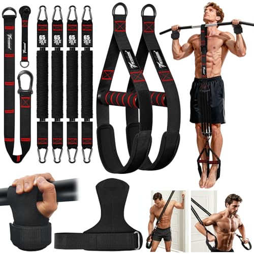 Upgraded Pull Up Assistance Bands, Heavy Duty Resistance Bands with Handles, Exercise Band with Door Anchor, Adjustable Workout Band Set for Pull Up Bar, Full Body Strength&Muscle Training, Home Gym