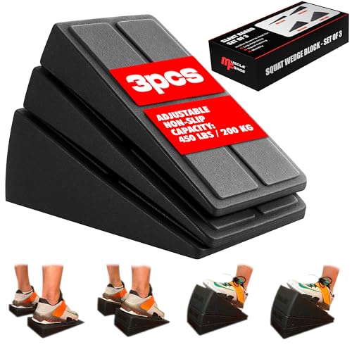 Squat Wedge Block – Heel Elevated Squat Platform for Deep Squats, ATG Training, Ankle Mobility, 4-Angle Adjustable Slant Board for Calf Stretching, Knee Pain Relief, 440 lbs
