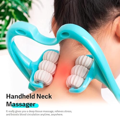 Handheld Massager with 6 Balls - Premium Deep Tissue Relief for Neck, Back, Shoulders and Legs (Blue)
