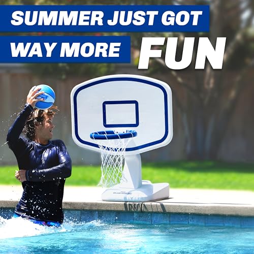 GoSports Splash Hoop PRO Pool Basketball Game – Modern Poolside Basketball Hoop with Backboard, Ball & Pump – Swimming Pool Basketball Hoop for Inground & Above Ground Pools - color: White
