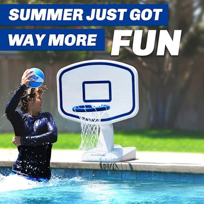 GoSports Splash Hoop PRO Pool Basketball Game – Modern Poolside Basketball Hoop with Backboard, Ball & Pump – Swimming Pool Basketball Hoop for Inground & Above Ground Pools - color: White