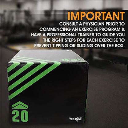 Yes4All 3 in 1 Foam Plyometric Jump Box for Training & Conditioning - Plyo Jump Box for Fitness Workout Exercise - color: Green and Black