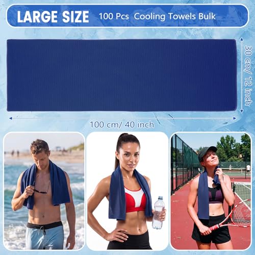 100 Pack Cooling Towels, 40"x12" Cooling Towels for Neck and Face Breathable Soft Chilly Sweat Rag Microfiber Sport Rags for Gym Yoga Golf Running - color: Dark Blue