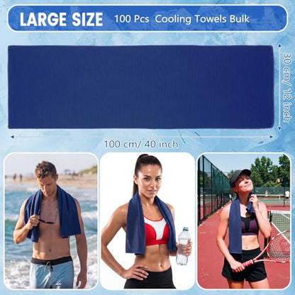 100 Pack Cooling Towels, 40"x12" Cooling Towels for Neck and Face Breathable Soft Chilly Sweat Rag Microfiber Sport Rags for Gym Yoga Golf Running - color: Dark Blue