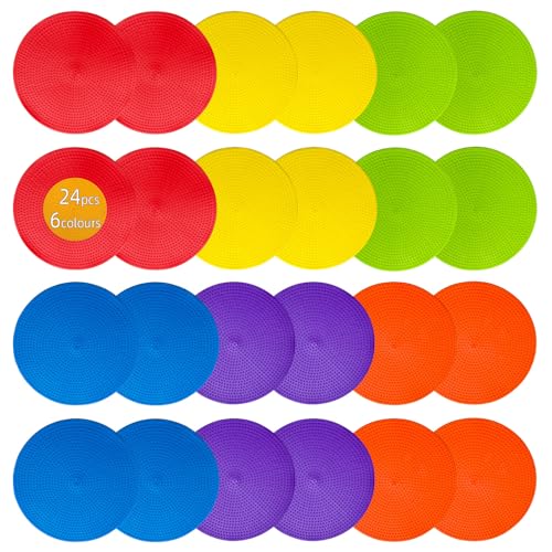 LAZR Non Slip Agility Marker Aggregate Dots 4.72 inch 9 inch Floor Dot Marker for Classroom Dance Sports Football Basketball Speed Agility Training - style: 4inch 24pcs(6colors)