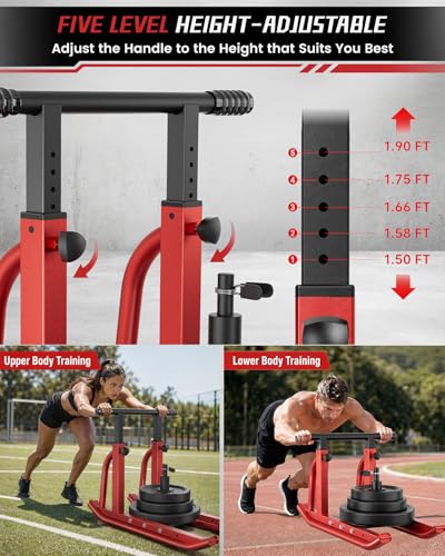 Football Sleds and Chutes, Weight Sled, Workout Fitness Sled for Training- Running Speed, Agility, Soccer, Strength, Adjustable Height Handle, Fits 1" & 2" Weight Plates