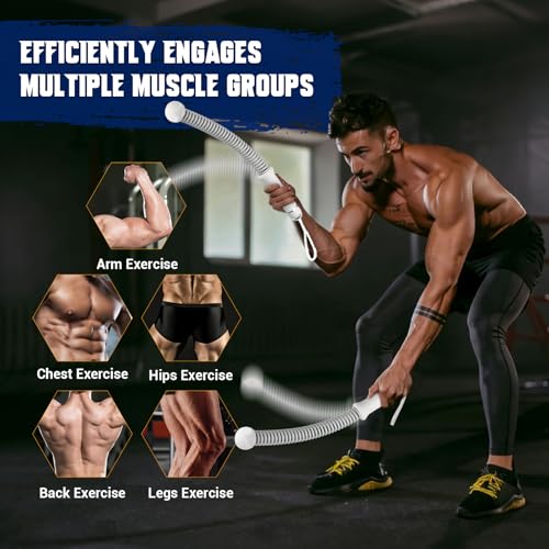 Weighted Ropeless Battle Ropes for Home Gym, Heavy Duty Portable Cordless Battle Rope with Grip Strengtheners & Poster, Battle Rope Sticks for HIIT, Strength & Quiet Cardio Training Men & Women(2PCS)