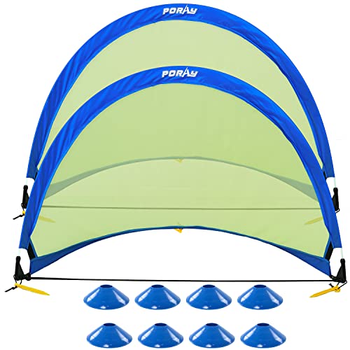 Poray Soccer Goal for Kid Easy-up Set of Two Portable Soccer Net 210D Oxford with 8 Field Marker Cones Extra Stakes Fun for Backyard and Soccer Training - color: Blue, size: 4FT