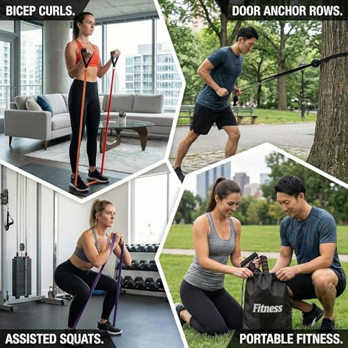 Resistance Bands Set for Working Out, 5 Levels (15-85 lbs) with Handles, Door Anchor, Storage Bag - Latex Fitness Bands for Home Gym, Strength Training, Physical Therapy, Muscle Toning for Men & Women