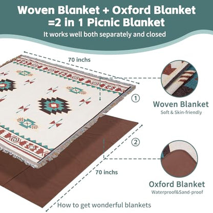 2 in 1 Extra Large Boho Beach Blanket Towel Giant Woven Outdoor Rug Picnic Mat Camping Gear Cruise Essential 2026 Summer Vacation Must Have Airplane Travel Accessories Costa Rica Hawaii Trip Stuff - color: Boho Brown