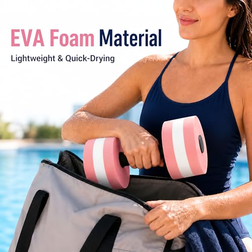 Water Aerobics Set – 2 EVA Foam Aqua Dumbbells & 2 Adjustable Wrist Ankle Weights, Pool Exercise Equipment for Aquatic Fitness Swimming Training for Adults Seniors