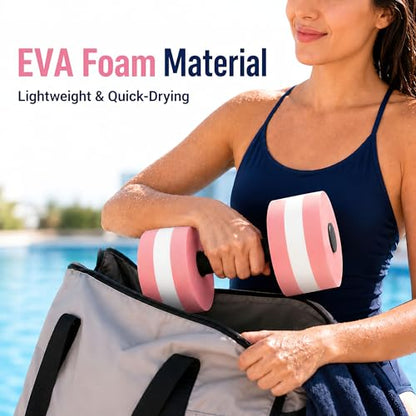 Water Aerobics Set – 2 EVA Foam Aqua Dumbbells & 2 Adjustable Wrist Ankle Weights, Pool Exercise Equipment for Aquatic Fitness Swimming Training for Adults Seniors