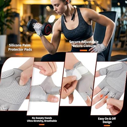 Women Driving Gloves, UV Protection Sun Gloves, Touchscreen Full Finger - color: Pale gray, size: Small
