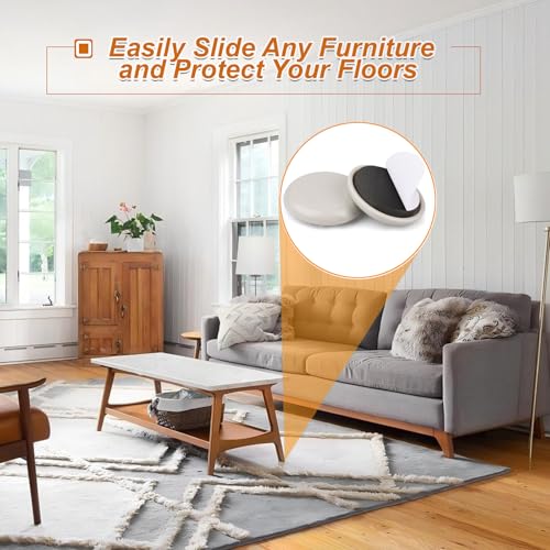Upgraded Furniture Sliders for Carpet & Hardwood Floors, 1-1/4" 24 PCS Self Adhesive Chair Leg Glides, Appliance Sliders, Furniture Movers Floor Protectors