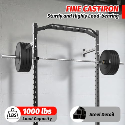 GAOMON Commercial Wall Mounted Squat Rack, Heavy Duty Carbon Steel Home Gym Equipment with Multi-Grip Pull Up Bar, j-Cups & Landmine Attachment for Home and Garage Gym, Black