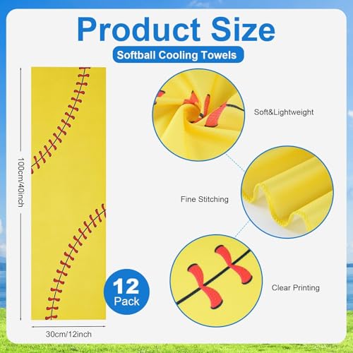 24 Pcs Softball Team Gifts Set, Includes 12 Pcs Softball Cooling Towels and 12 Portable Fans, 40"x12" Workout Sport Towels Mini Handheld Fan for Sport Party Favors (Battery Not Include)