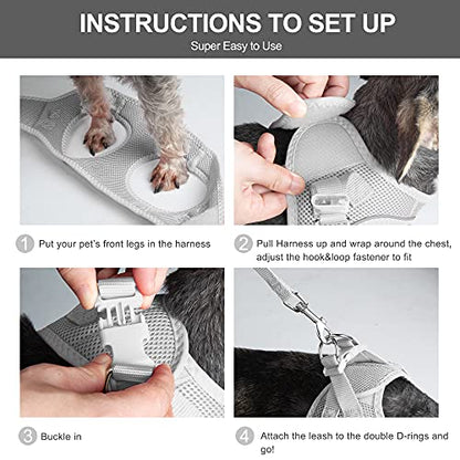Fida Comfy Dog Harness with Leash, Cat Vest Harness Escape Proof, Breathable Lightweight Soft Mesh, Adjustable Reflective Step-in Harness for Puppy Toy Breeds & Extra-Small Pet (XXS, Grey) - color: Light Gray, size: XXS (Neck:11.4"-12.2"; Girth:12.6"-14.2