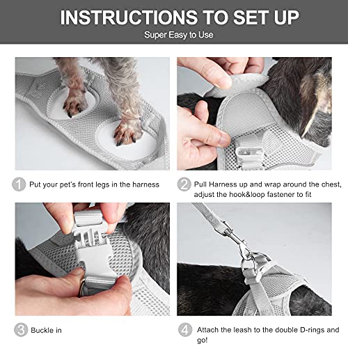 Fida Comfy Dog Harness with Leash, Soft Puppy Vest Escape Proof, Breathable Lightweight Soft Mesh, Adjustable Reflective Step-in Harness for Cat & Extra-Small Pet (XS, Grey) - color: Light Gray, size: XS (Neck:12.2"-13"; Girth:14.2"-16.1")