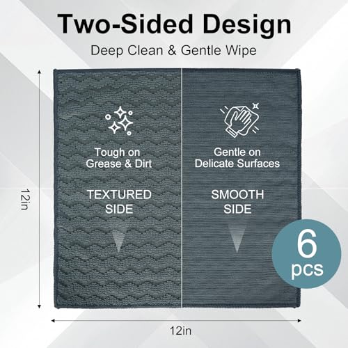 Dual-Sided Microfiber Cloths, 12x12 Lint-Free 6-Pack - color: Dark Gray-blue