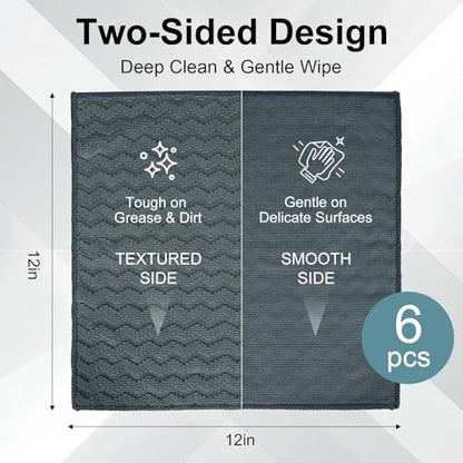 Dual-Sided Microfiber Cloths, 12x12 Lint-Free 6-Pack - color: Dark Gray-blue