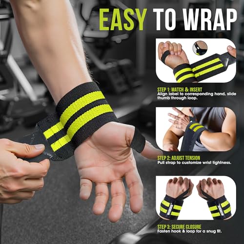 WSAKOUE Weightlifting Wrist Wraps - 18" Professional Wrist Support with Heavy-Duty Thumb Loop for Powerlifting, Bench Press & Strength Training- Adjustable Gym Wrist Straps for Men & Women - color: Green