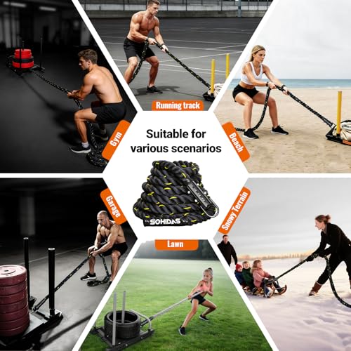 Weight Sled Rope Workout Sled Pulling Ropes, Sleds Push Gym Equipment Weight Sleds Pull Rope for Training Tire Pulling Workout Fitness Resistance Football Exercise Equipment for Men Women - size: 1.5IN 15FT Sled Rope