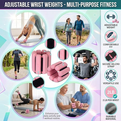 Unleash Your Potential! Ankle & Wrist Weights for Women – Adjustable Silicone Arm/Leg Set for Pilates, Yoga, Walking & Strength Training - color: pink 0.5 lbs per hand