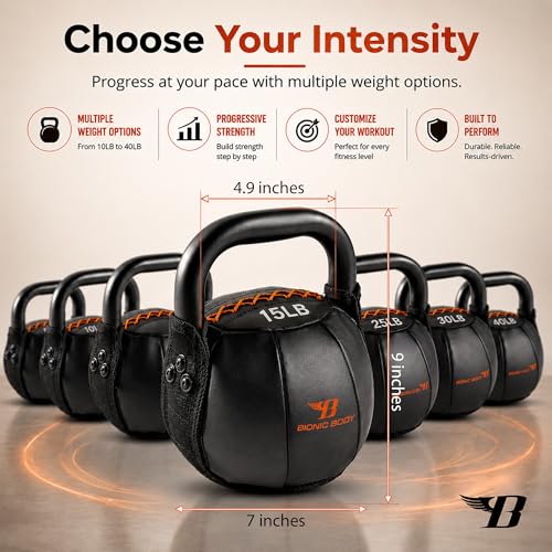 Bionic Body by Kim Lyons Soft Kettlebell with Handle | Soft Weight for Strength Training, Conditioning, Core & Full Body Workouts | Ergonomic Grip | Home Gym, Cross Training, HIIT & Functional Fitness Equipment - style: Orange - 15 LB