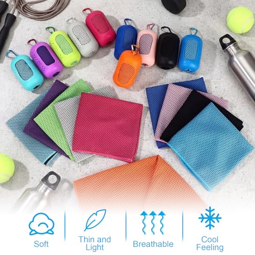 Peryiter 20 Pack Cooling Towels with Silicone Carry Cases Cooling Towels - size: 35 x 12 Inch, style: Round Silicone
