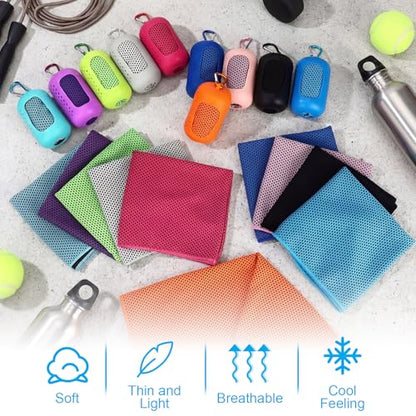 Peryiter 20 Pack Cooling Towels with Silicone Carry Cases Cooling Towels - size: 35 x 12 Inch, style: Round Silicone