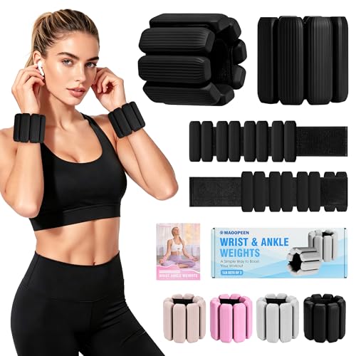 Wrist Weights Set, 2Pack Adjustable Ankle Weights for Women/Men(1 lb Each), Silicone Weighted Bangles for Yoga, Pilates, Running & Walking, Arm & Leg Weights - color: Black