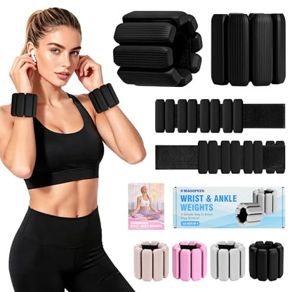 Wrist Weights Set, 2Pack Adjustable Ankle Weights for Women/Men(1 lb Each), Silicone Weighted Bangles for Yoga, Pilates, Running & Walking, Arm & Leg Weights - color: Black