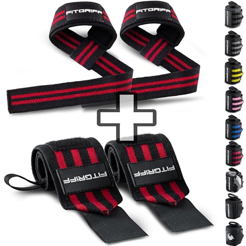 Fitgriff® Lifting Straps & Wrist Wraps (Bundle) Superior Support for Weightlifting & Gym Workouts - for Men and Women - color: Black/Red